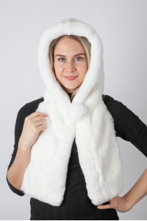 White rex fur hood-scarf